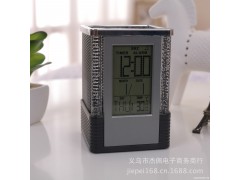 万年历 创意笔筒电子时钟闹钟 2013最新爆款迷你七彩夜光灯闹钟图1