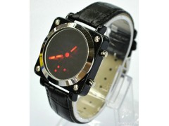 真皮带红色LED模拟指针表、LED手表电子表图1