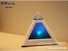 七彩钟闹钟 静音 万年历温度计时钟 心情三角钟（三角金字塔）图1