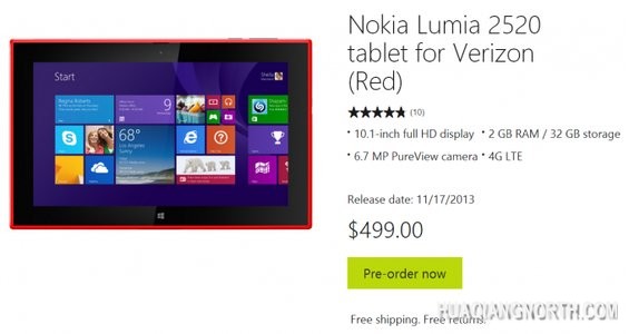 Lumia 2520在微软商店开放预定 售价约3000元