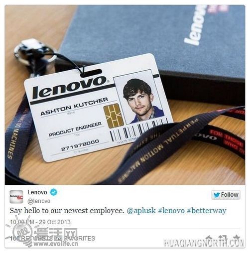 联想聘请《乔布斯》主演艾什顿·库彻任产品工程师